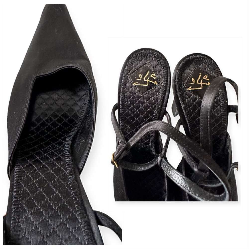 Never worn Vintage Michel Perry Black Satin Evening Pumps ‎ Size 38 EU - Picture 12 of 13